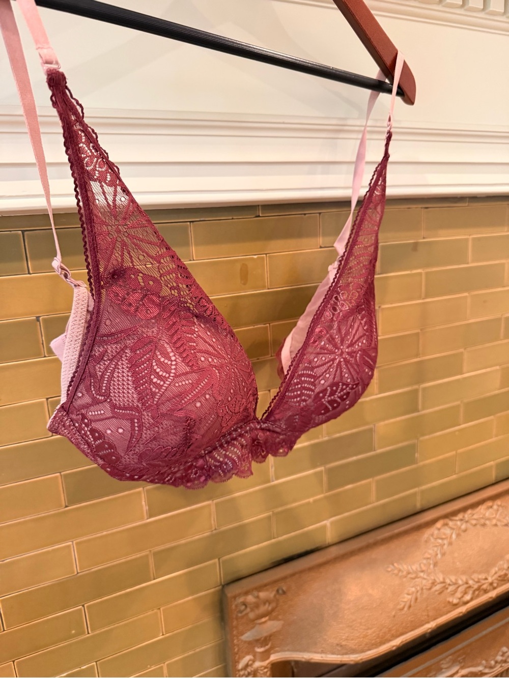 Sheer Lace Plunge Bralette in Plum